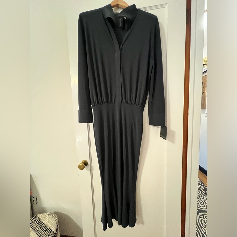 Norma Kamali Navy Fishtail Shirt Dress (M)